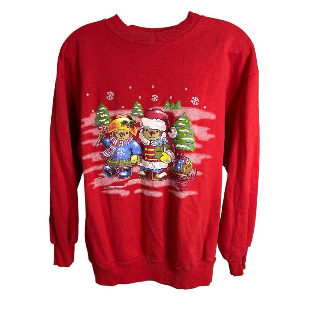 Vintage red Christmas bears holiday sweatshirt‎ ugly sweater, medium